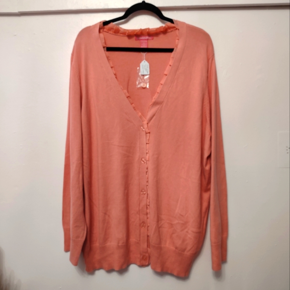 Pink Ruffle Cardigan Woman Within 2X
